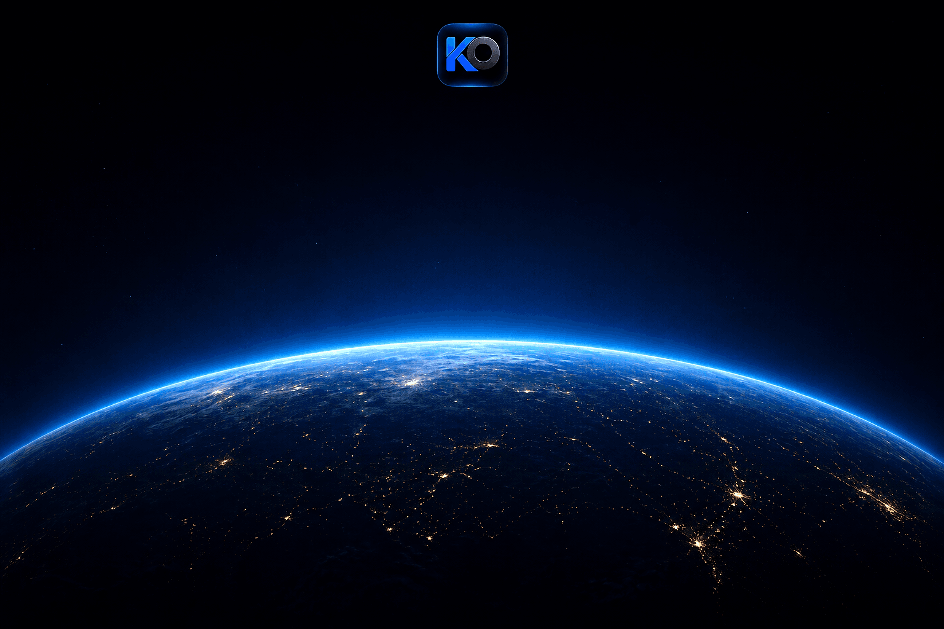 Fond spatial Koela avec horizon terrestre et logo