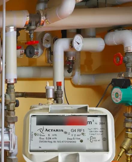 Compteur et canalisations dans une chaufferie